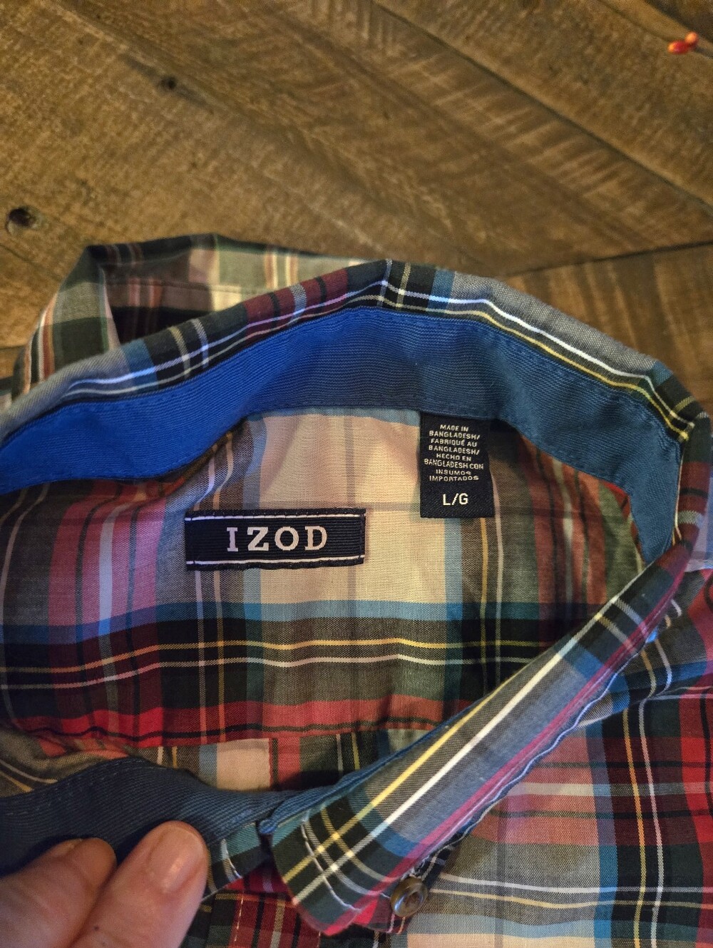 Izod Men’s Red, Blue & Black Green, White Plaid Button-Down Shirt Large L - Picture 2 of 2